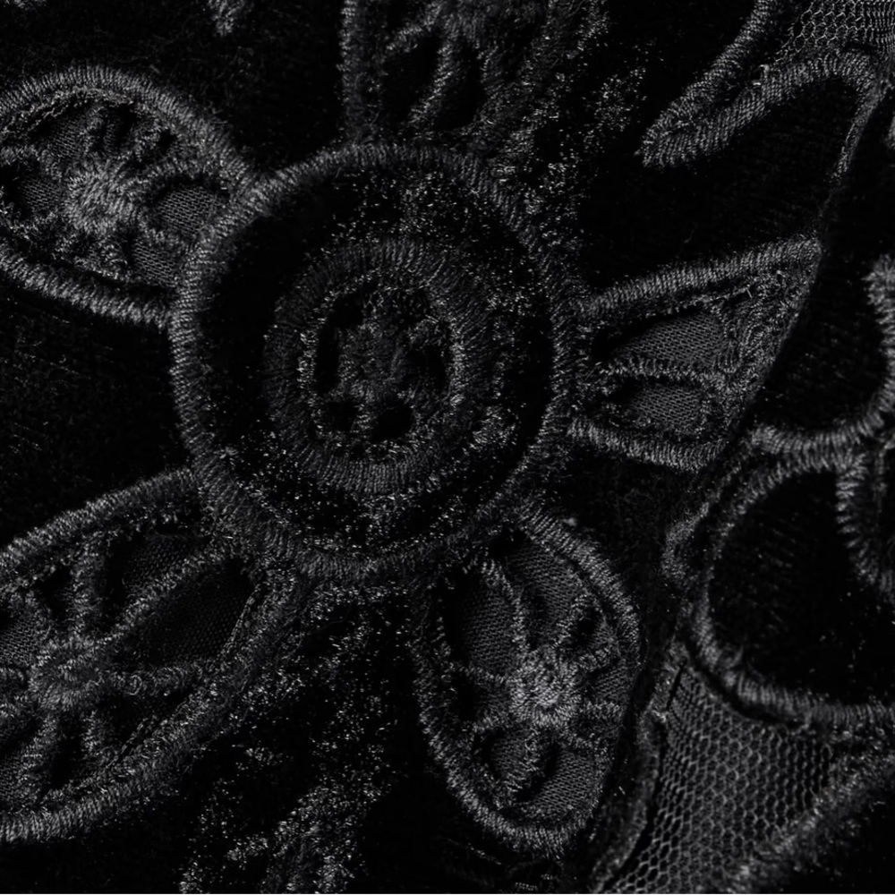 NWT SEA Dana tulle-trimmed embroidered velvet long sleeve blouse top black S - Picture 4 of 7